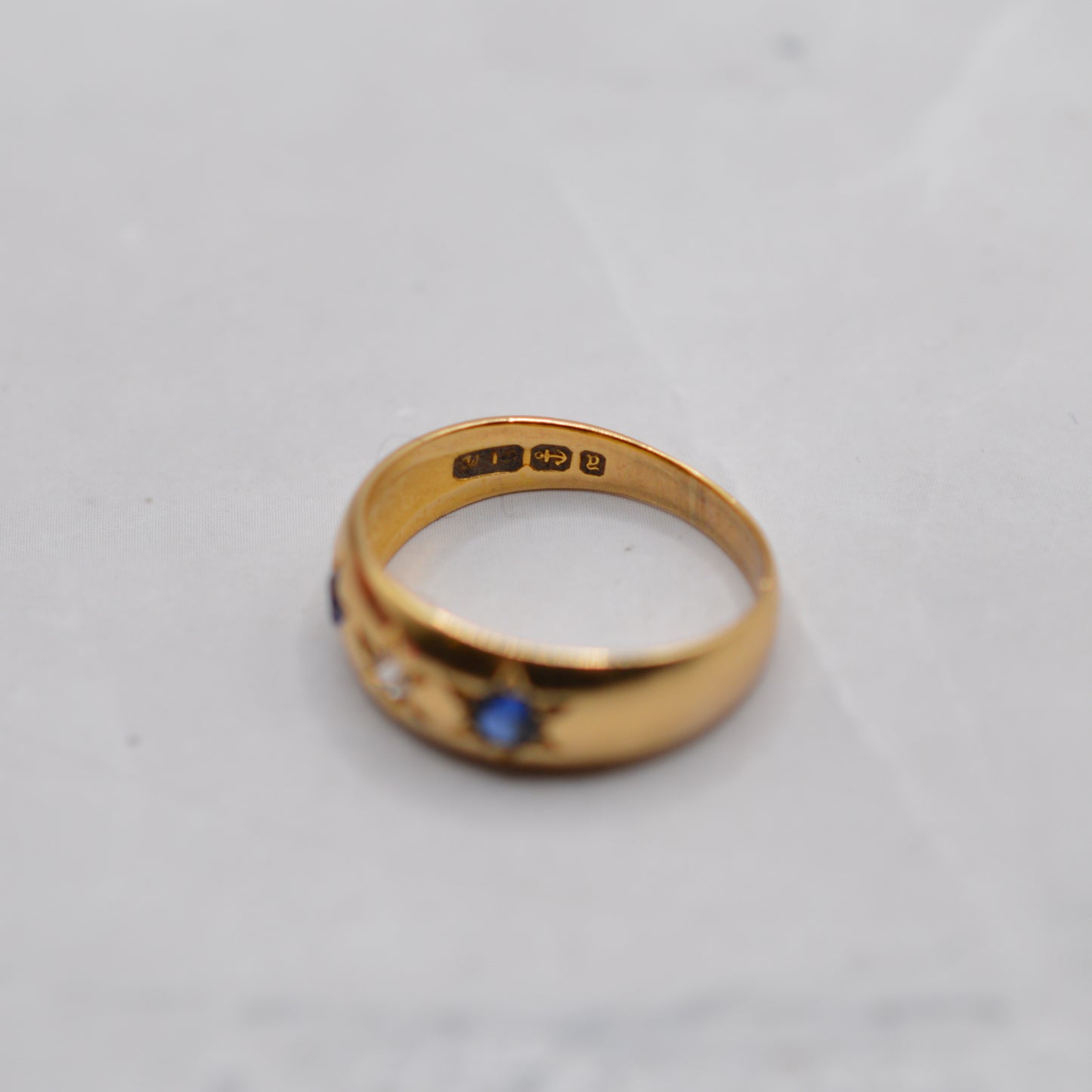 1898 Victorian 18ct Gold Sapphire & Diamond Gypsy Trilogy Ring