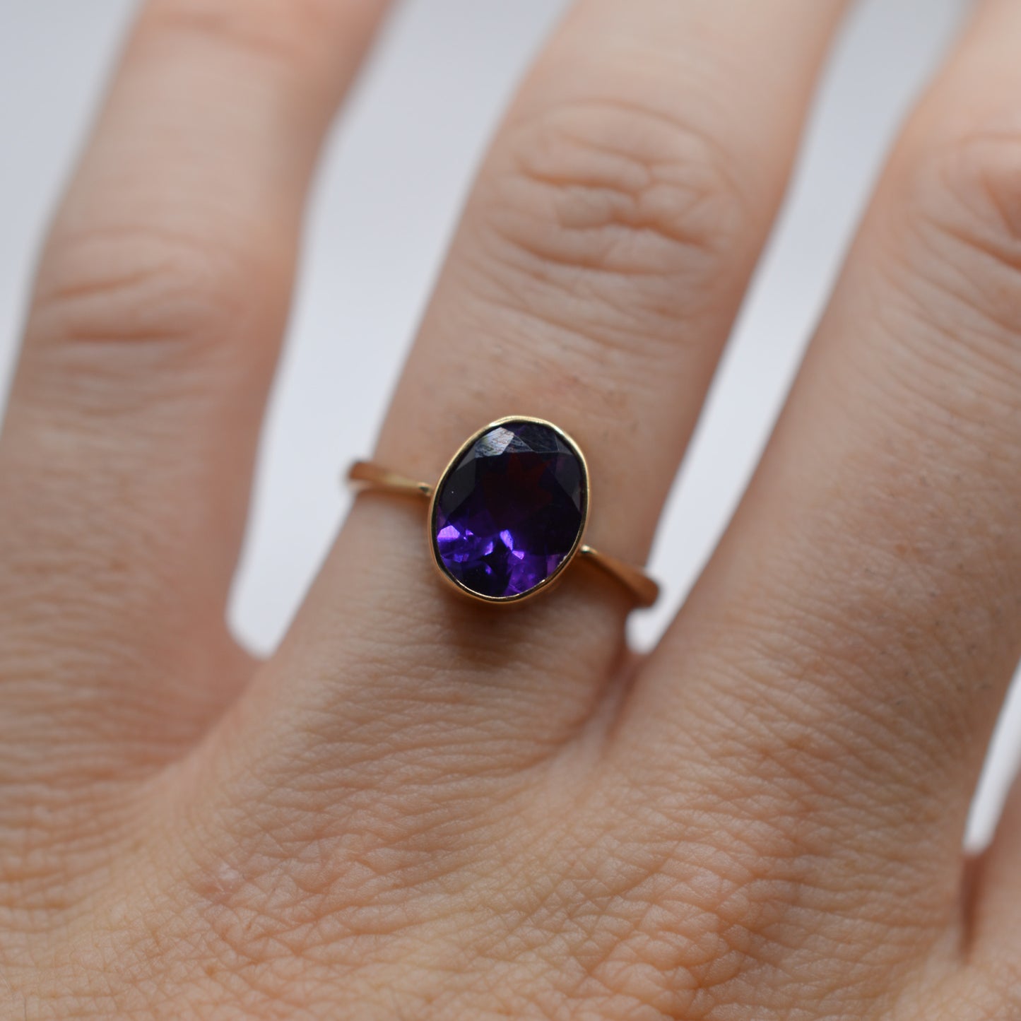 1990s 9ct Gold Amethyst Bezel-Set Ring