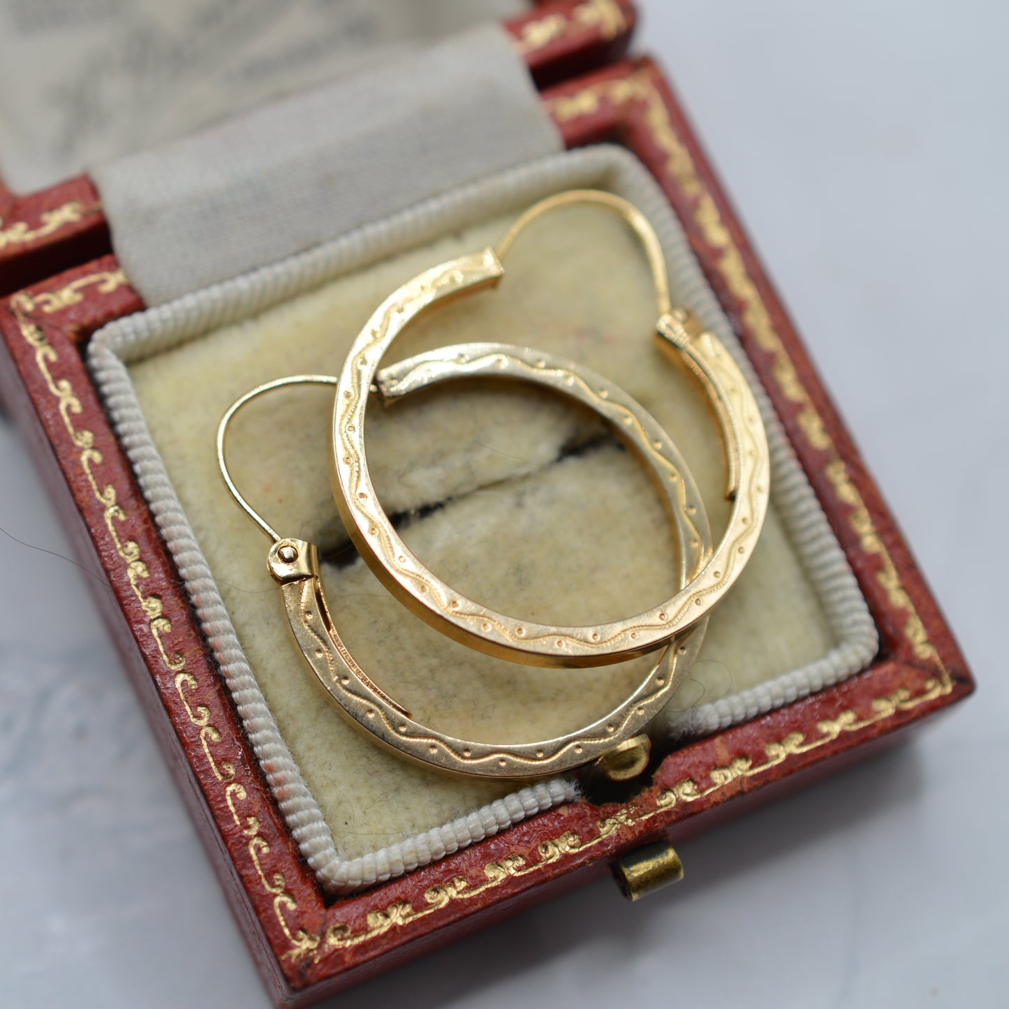Italian 9ct Gold Engraved Boho Hoop Earrings