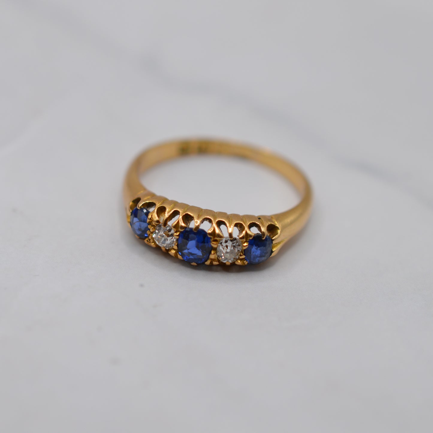 Antique 18ct Gold Sapphire & Diamond Five-Stone Ring