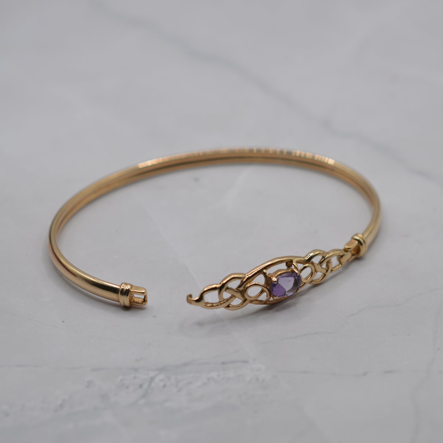 9ct Gold Amethyst Celtic Braid Bangle