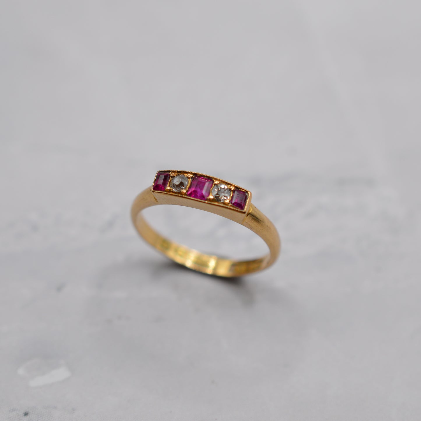 Antique Edwardian 1906 18ct Gold Ruby & Diamond Five-Stone Ring