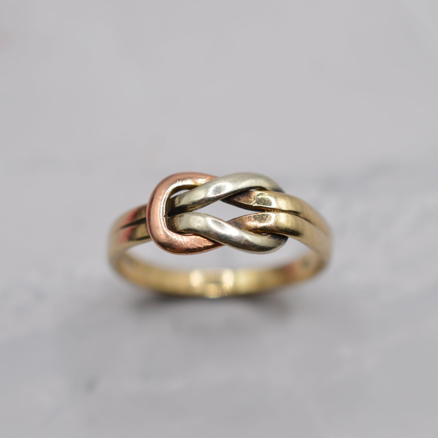 1980s Vintage 9ct Gold Tricolour Twist Knot Ring