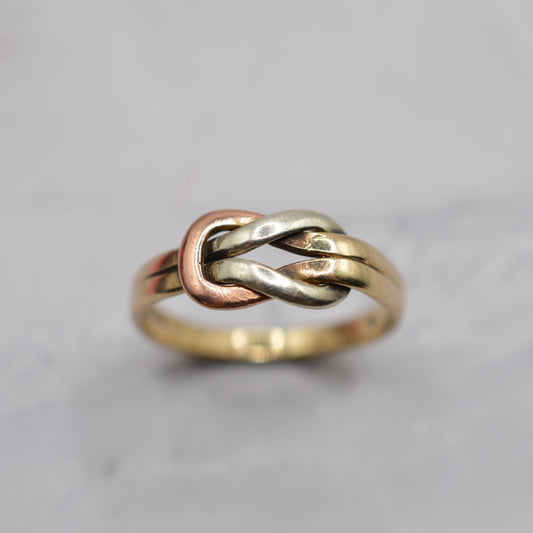 1980s Vintage 9ct Gold Tricolour Twist Knot Ring