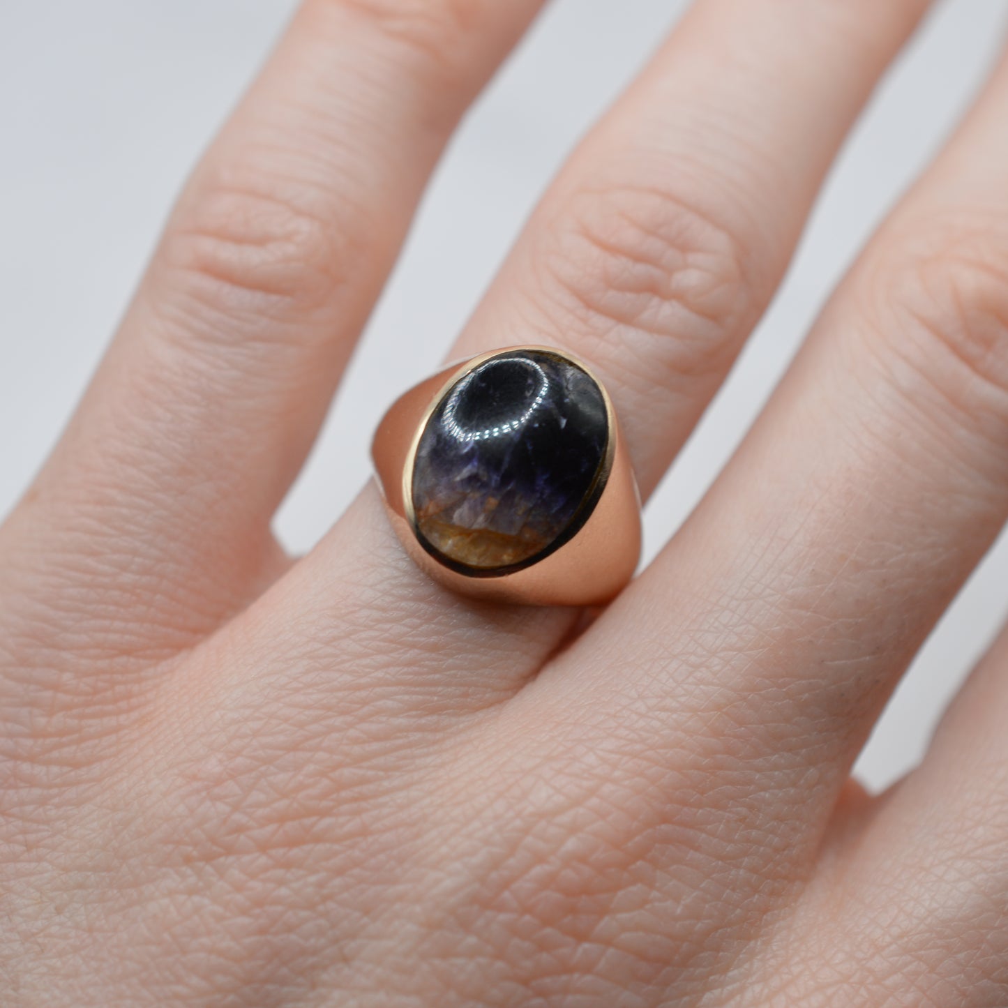 1970s Chunky Vintage 9ct Gold Blue John Signet Ring