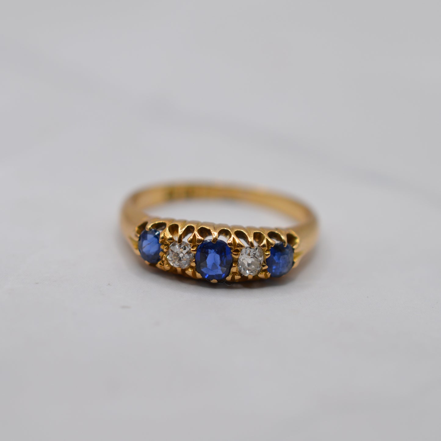 Antique 18ct Gold Sapphire & Diamond Five-Stone Ring