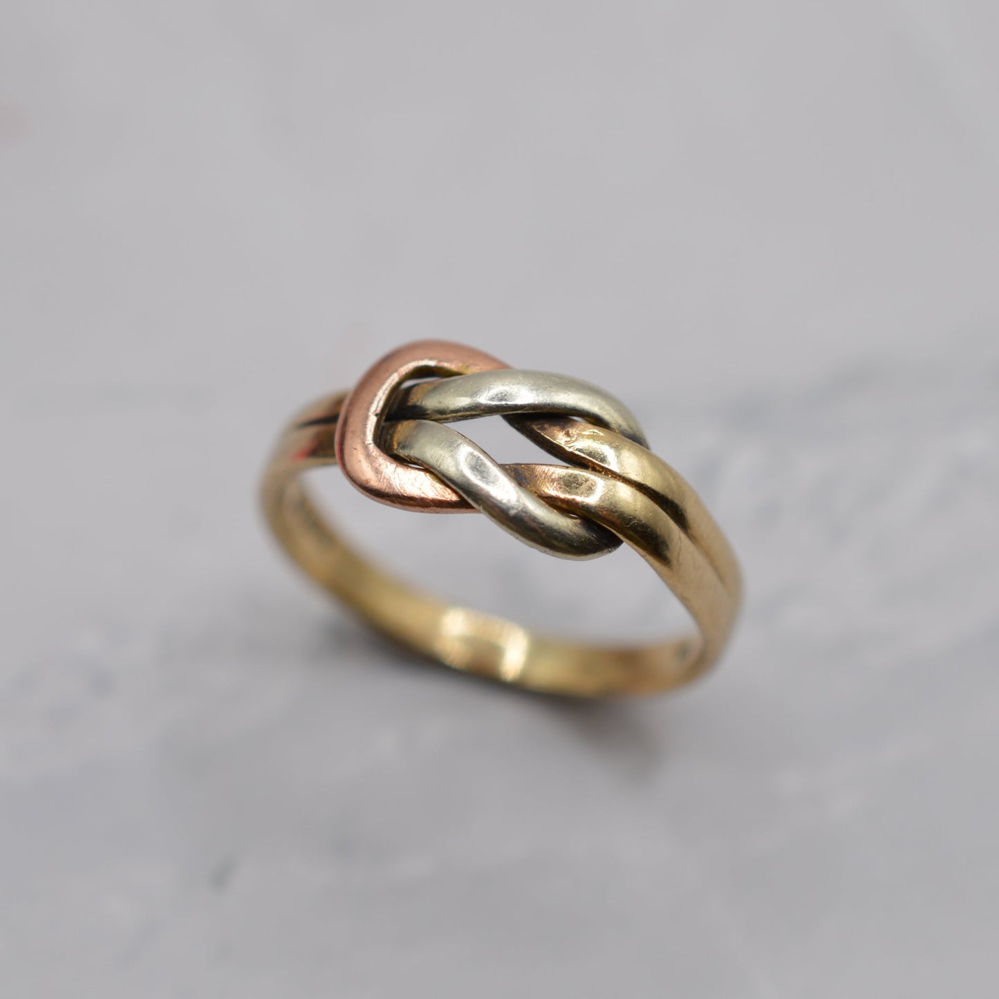 1980s Vintage 9ct Gold Tricolour Twist Knot Ring