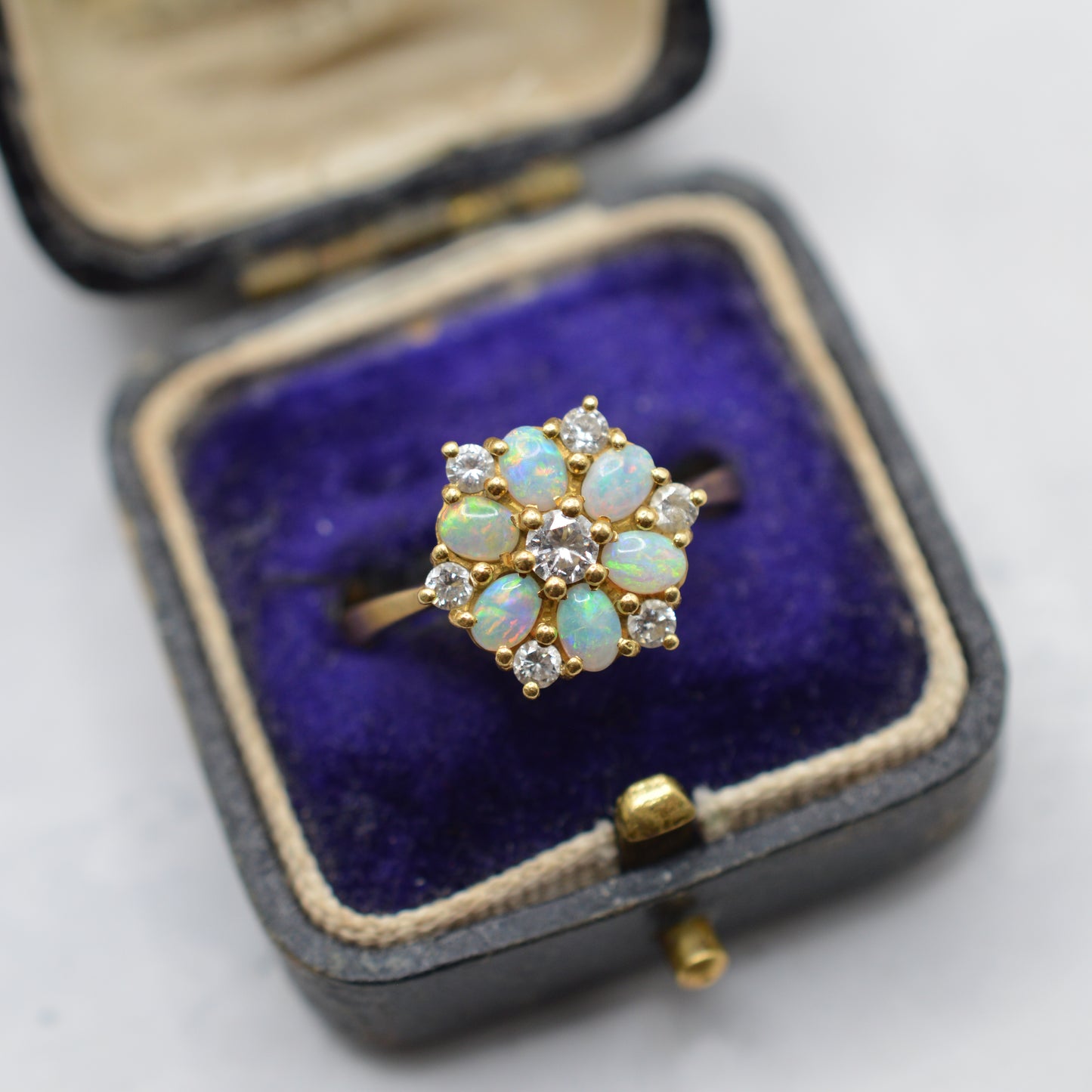 1970s Vintage 18ct Gold Opal & Diamond  Cluster Ring