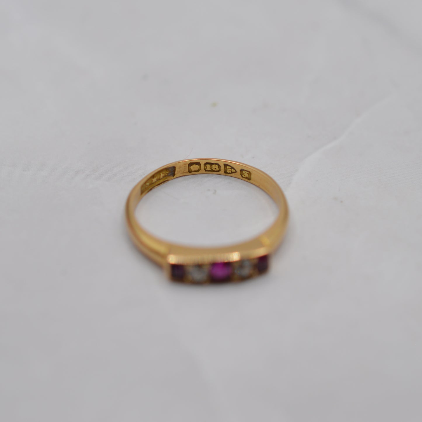 Antique Edwardian 1906 18ct Gold Ruby & Diamond Five-Stone Ring
