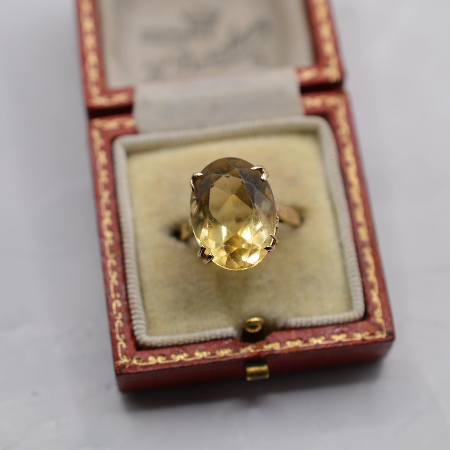 1960s Chunky Vintage 9ct Gold 7ct Citrine Cocktail Ring