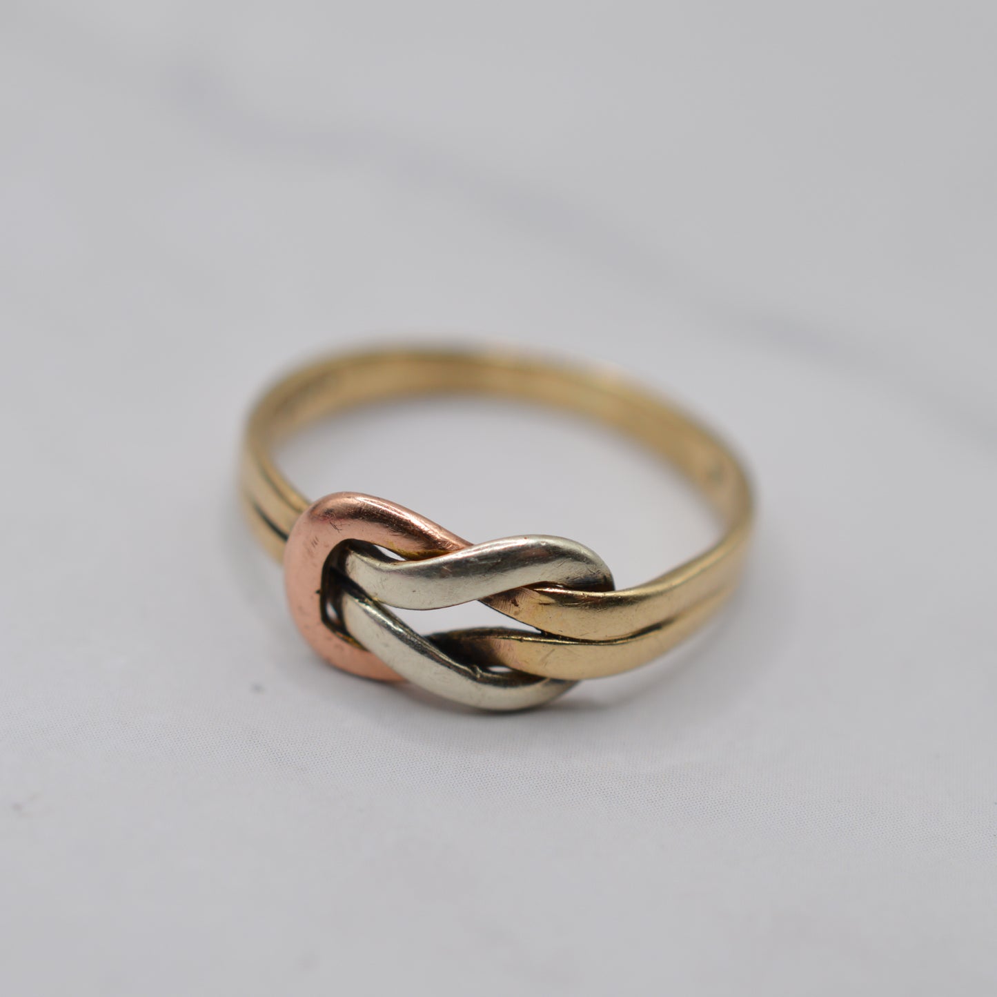 1980s Vintage 9ct Gold Tricolour Twist Knot Ring