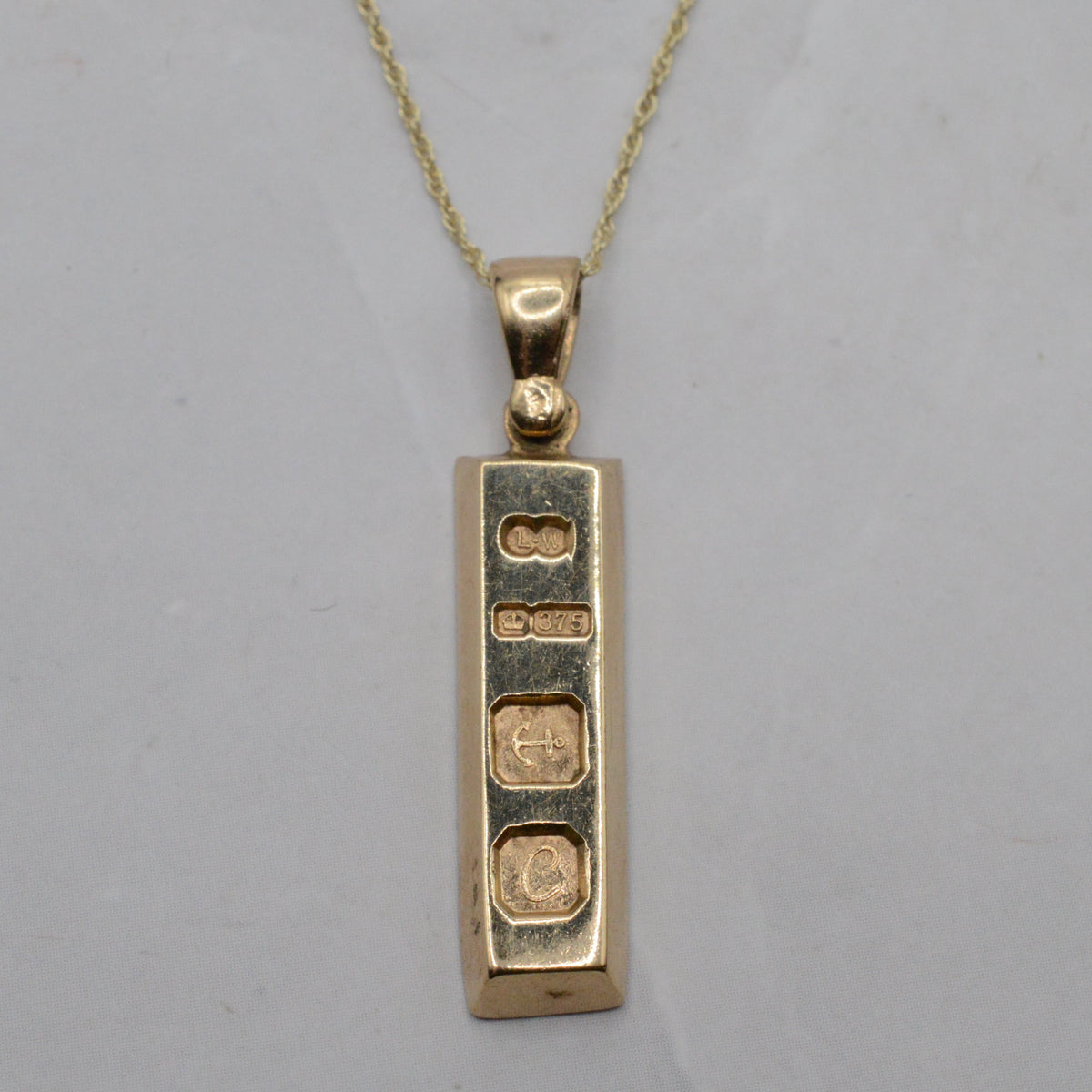 1970s Vintage 9ct Gold Ingot Pendant Necklace (16")