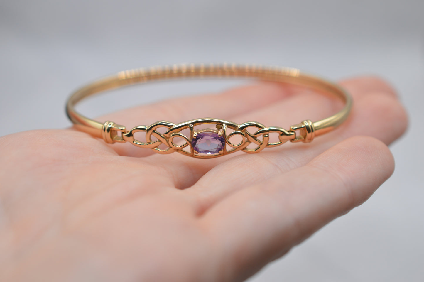 9ct Gold Amethyst Celtic Braid Bangle