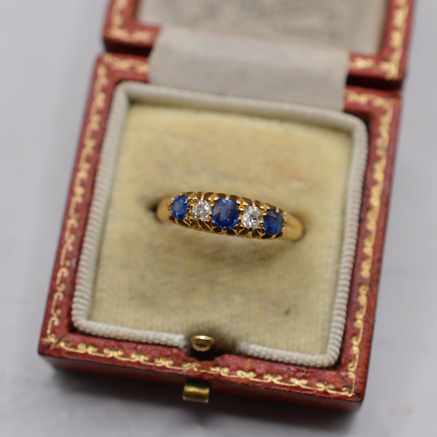 Antique 18ct Gold Sapphire & Diamond Five-Stone Ring