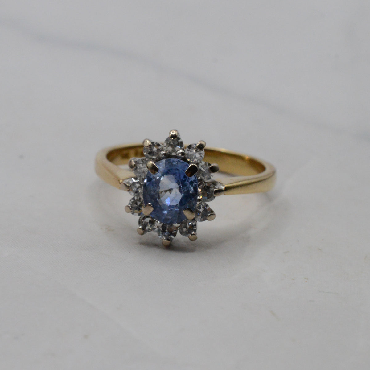 1990s 18ct Gold Sapphire & Diamond Cluster Ring