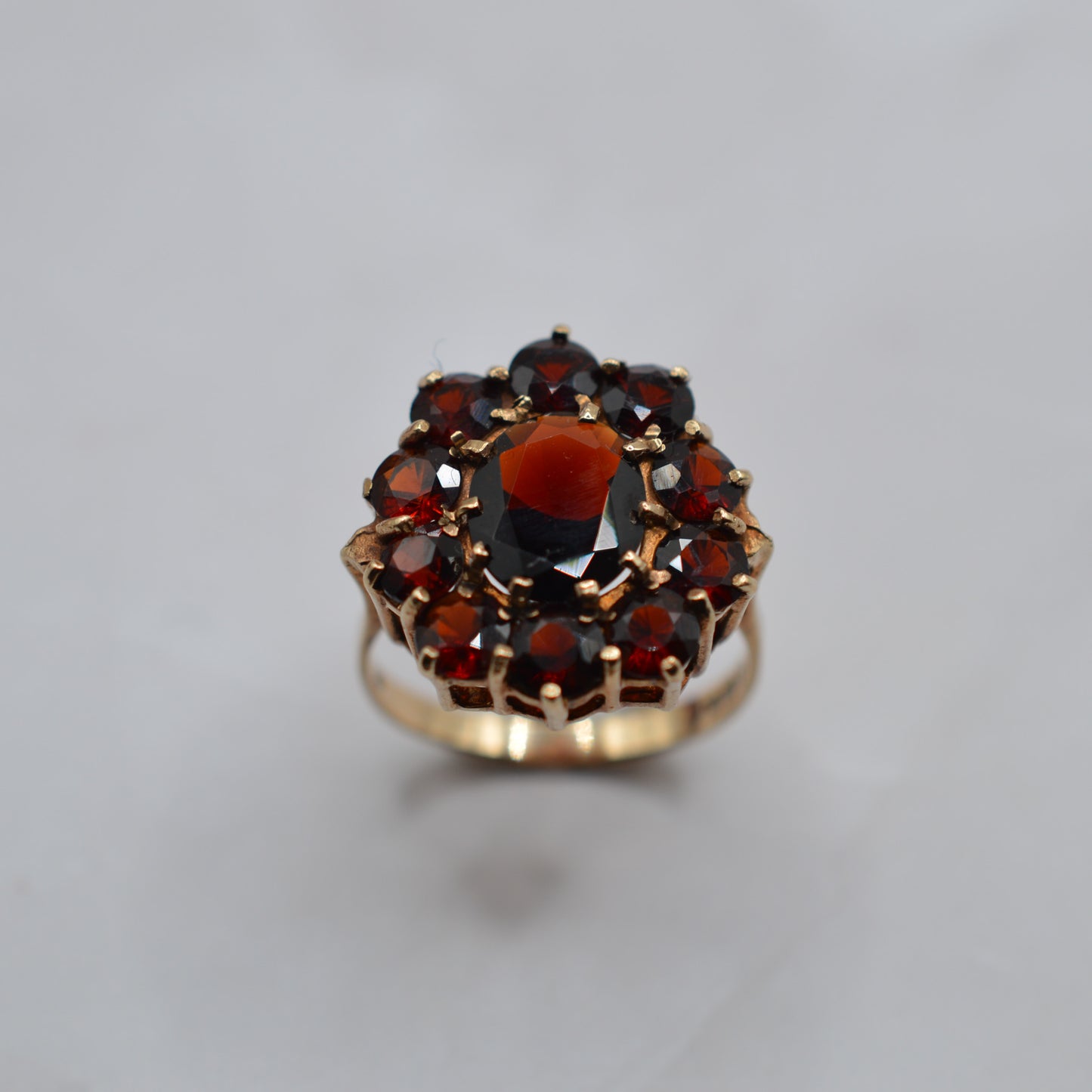 Chunky 1970s Vintage 9ct Gold Garnet Cluster Ring