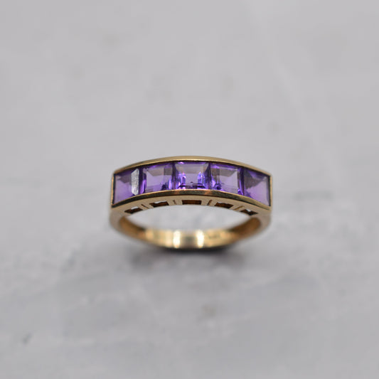 9ct Gold Amethyst Five-Stone Ring