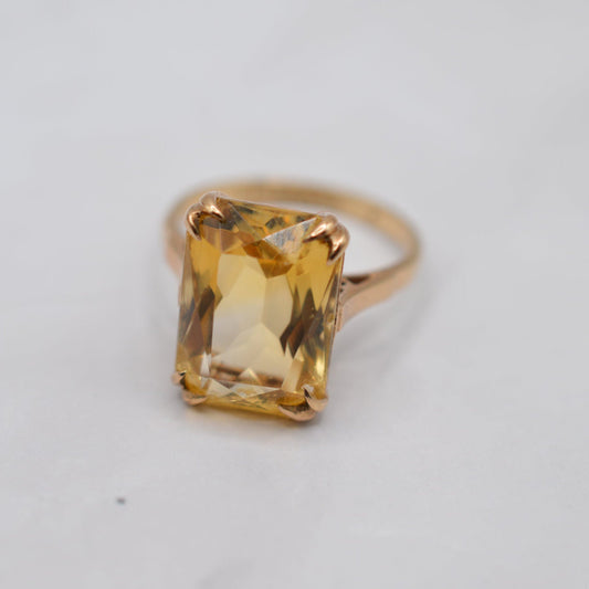 1970s Large Chunky Vintage 9ct Gold Citrine Cocktail Ring