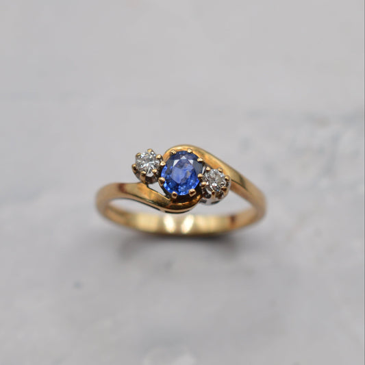 1990s 9ct Gold Sapphire & Diamond Trilogy Ring