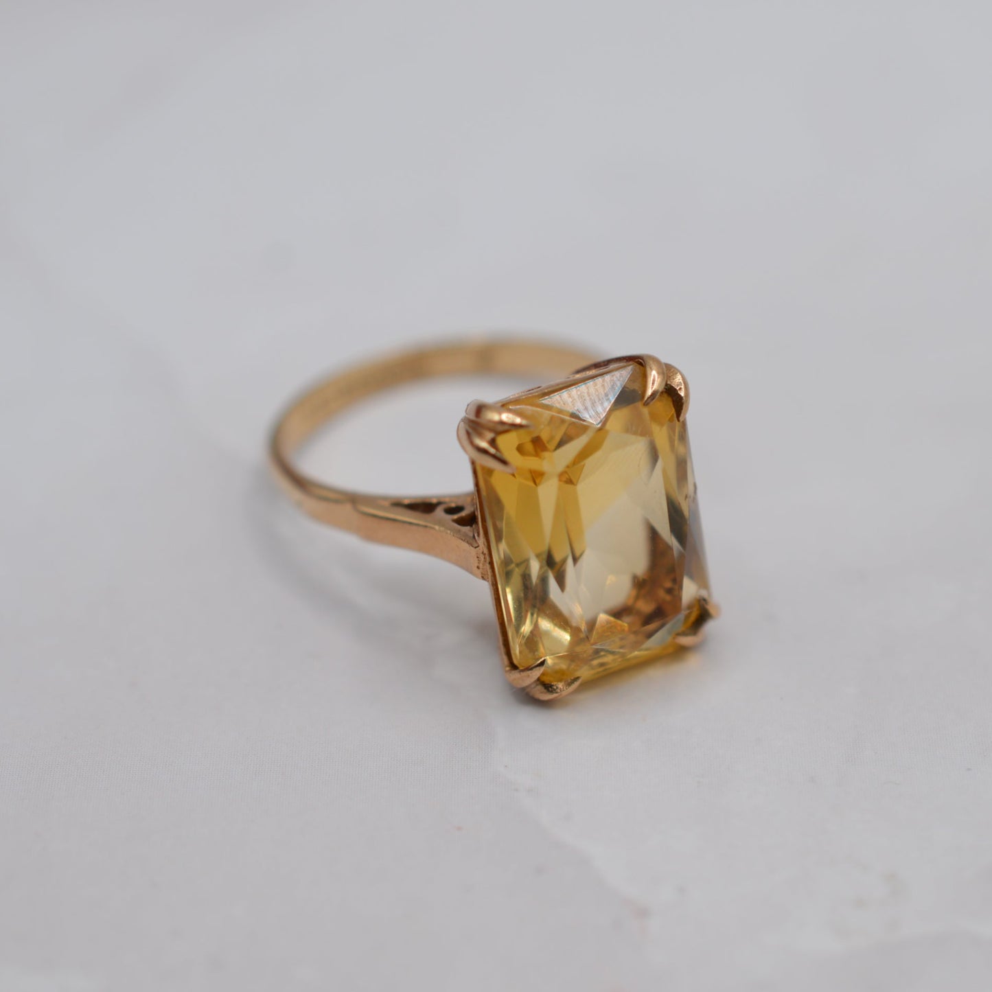 1970s Large Chunky Vintage 9ct Gold Citrine Cocktail Ring
