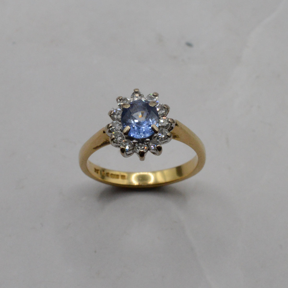 1990s 18ct Gold Sapphire & Diamond Cluster Ring
