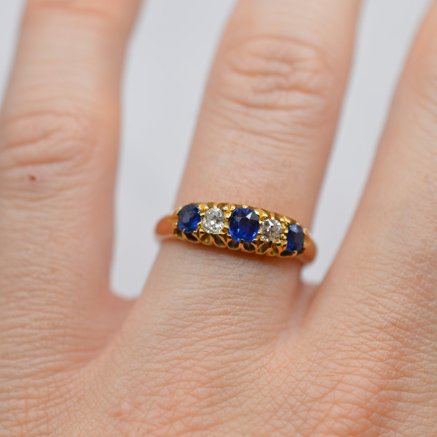 Antique 18ct Gold Sapphire & Diamond Five-Stone Ring