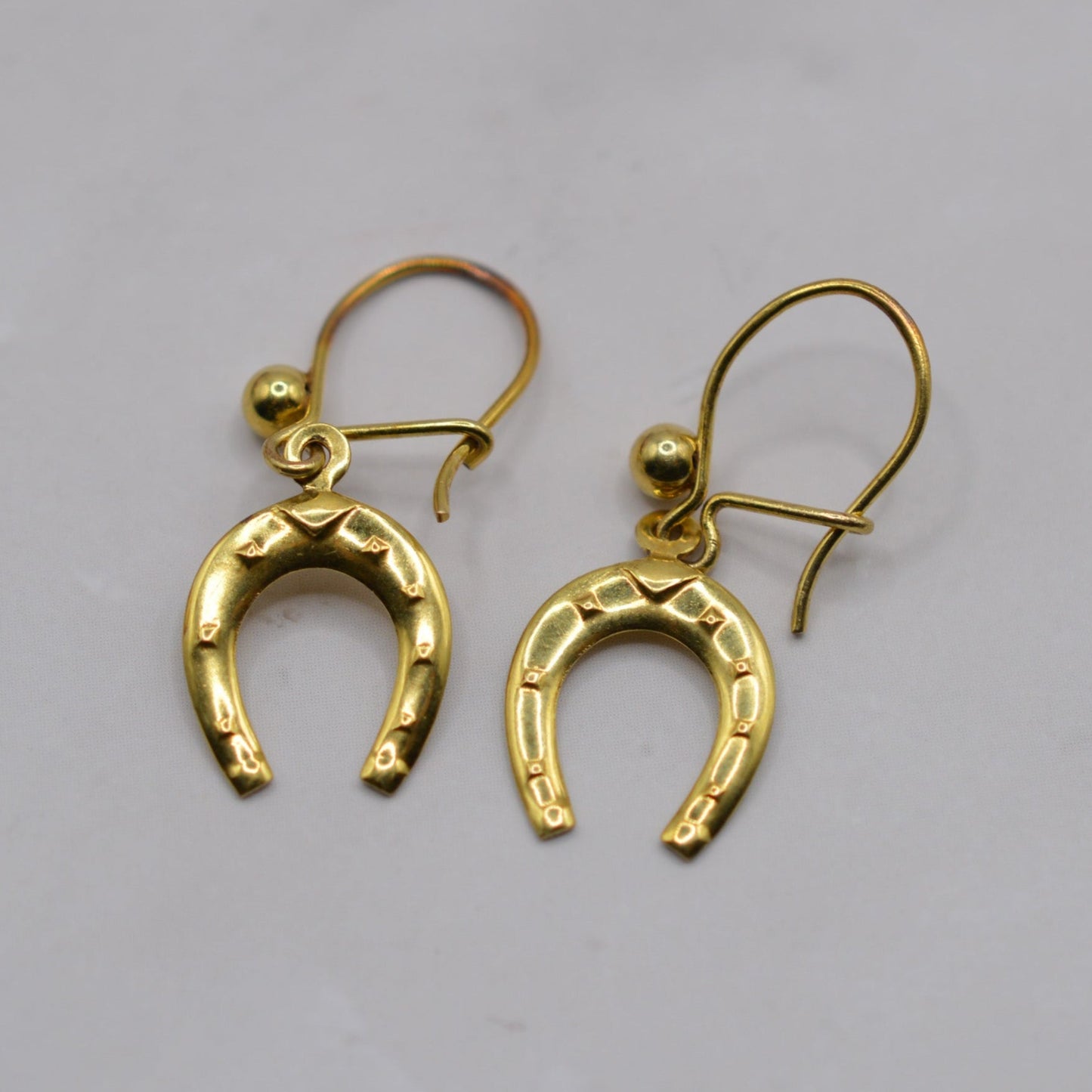 1970s Vintage 9ct Gold Horseshoe Drop Earrings
