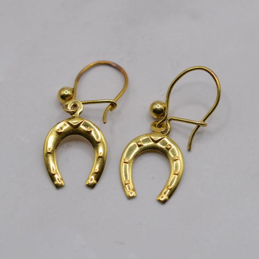 1970s Vintage 9ct Gold Horseshoe Drop Earrings