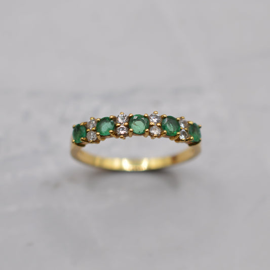1980s 18ct Gold Emerald & Diamond Half-Eternity Ring