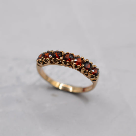 1970s Vintage 9ct Gold Garnet Half-Eternity Ring