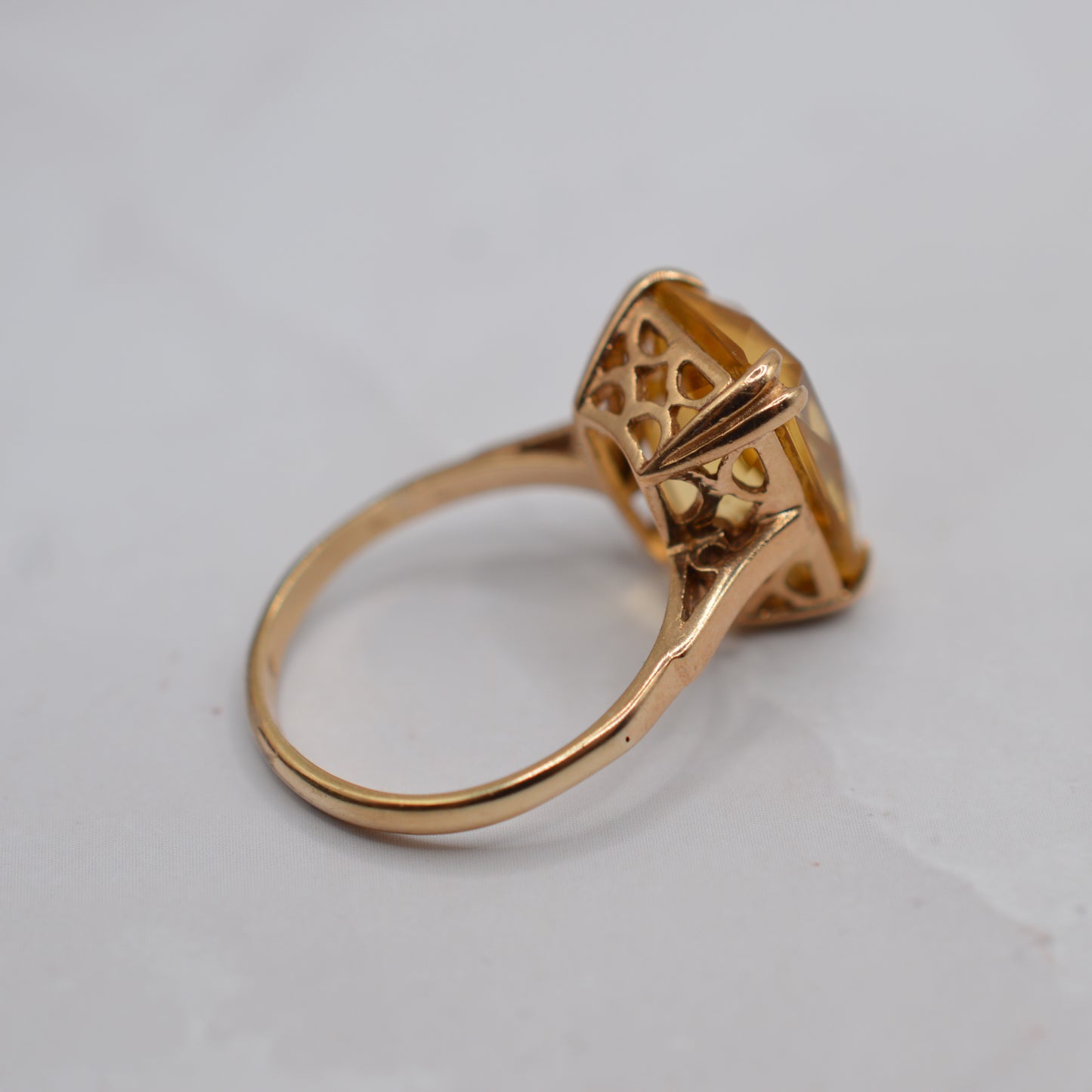 1970s Large Chunky Vintage 9ct Gold Citrine Cocktail Ring