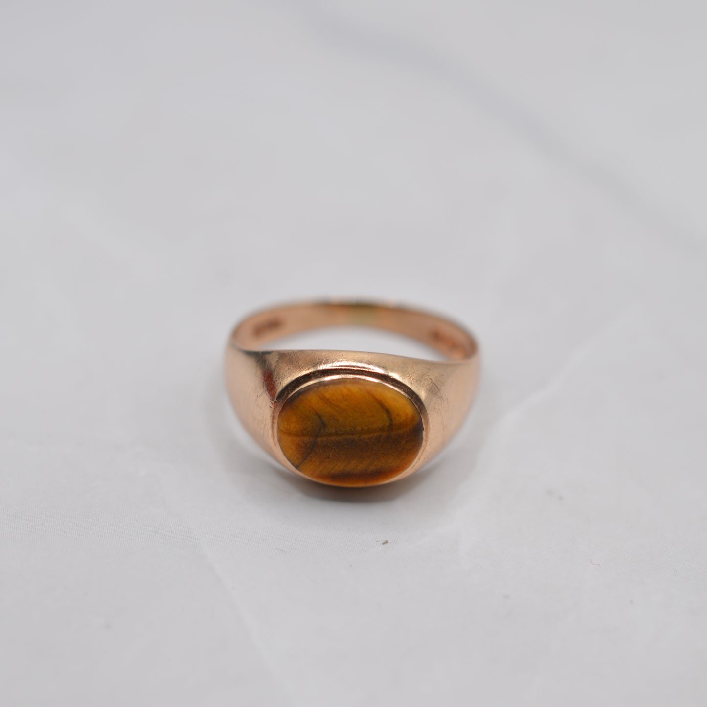 1970s Chunky Vintage 9ct Gold Tigers Eye Signet Ring