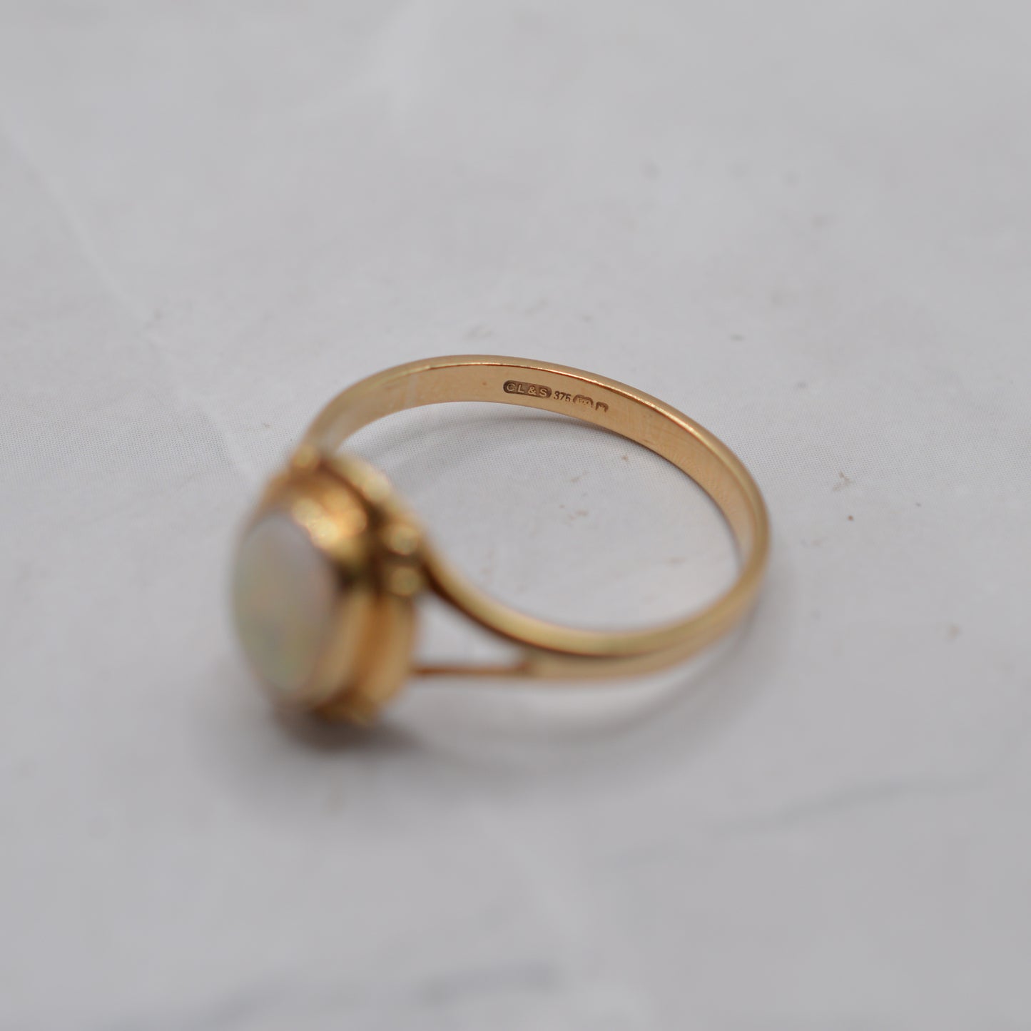 9ct Gold Opal Ring with Art Nouveau–Style Frame