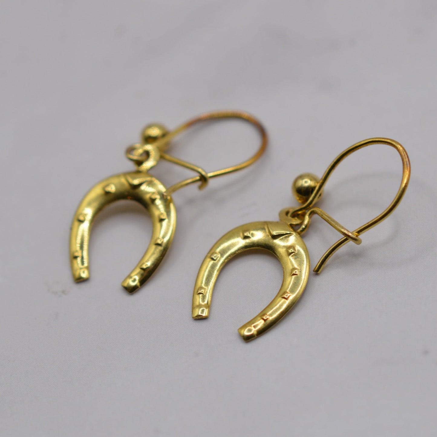 1970s Vintage 9ct Gold Horseshoe Drop Earrings