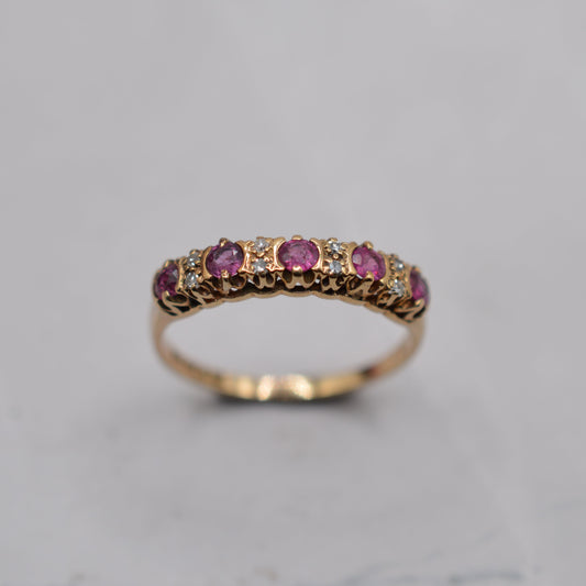 1980s 9ct Gold Ruby & Diamond Half-Eternity Ring