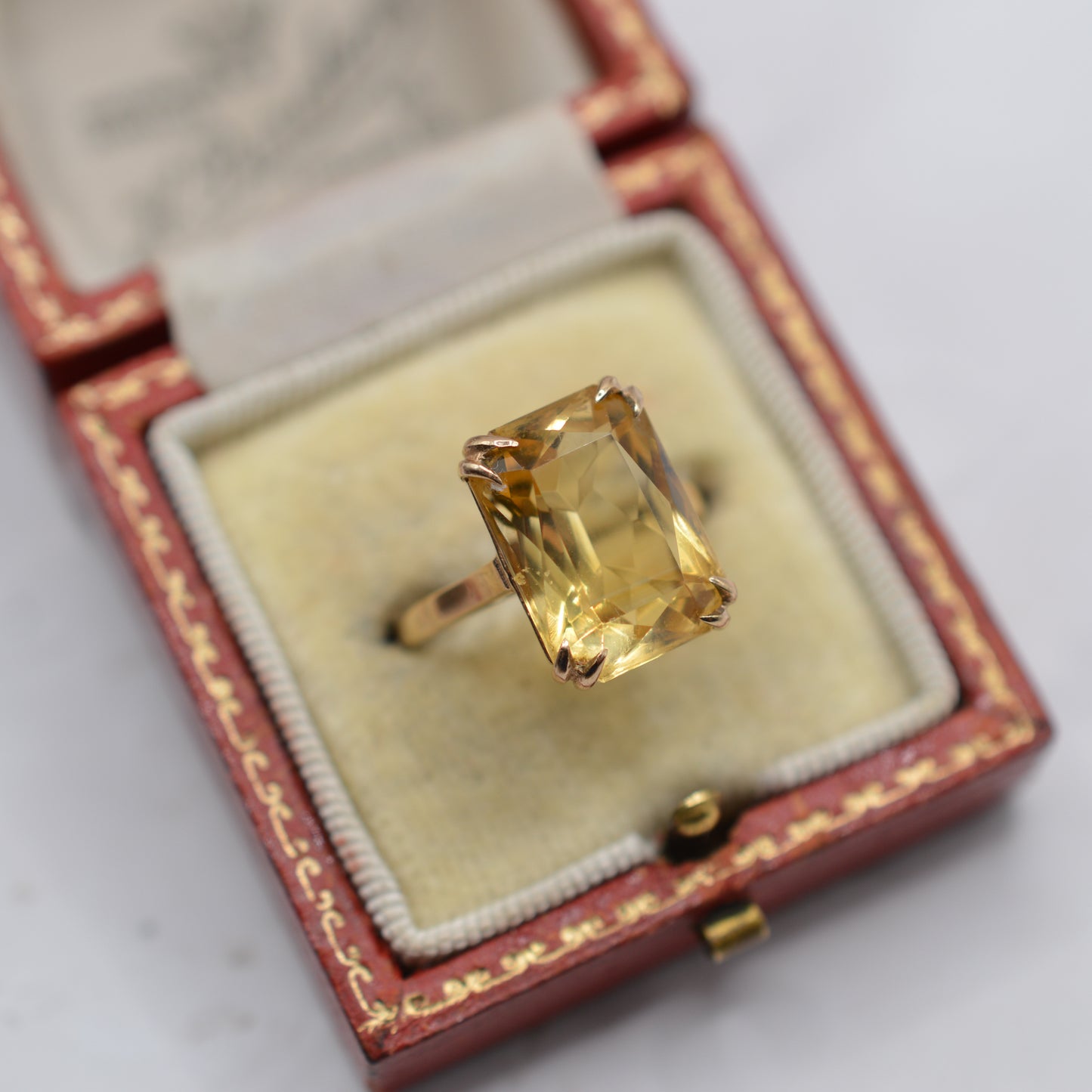 1970s Large Chunky Vintage 9ct Gold Citrine Cocktail Ring