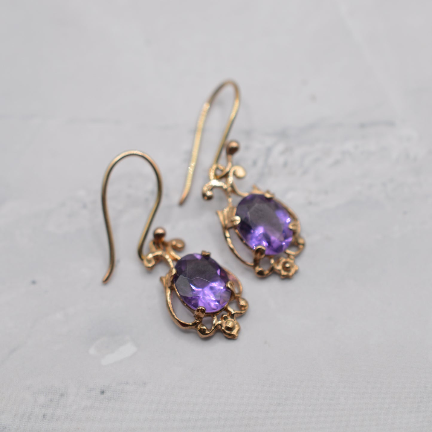1990s 9ct Gold Amethyst Drop Earrings