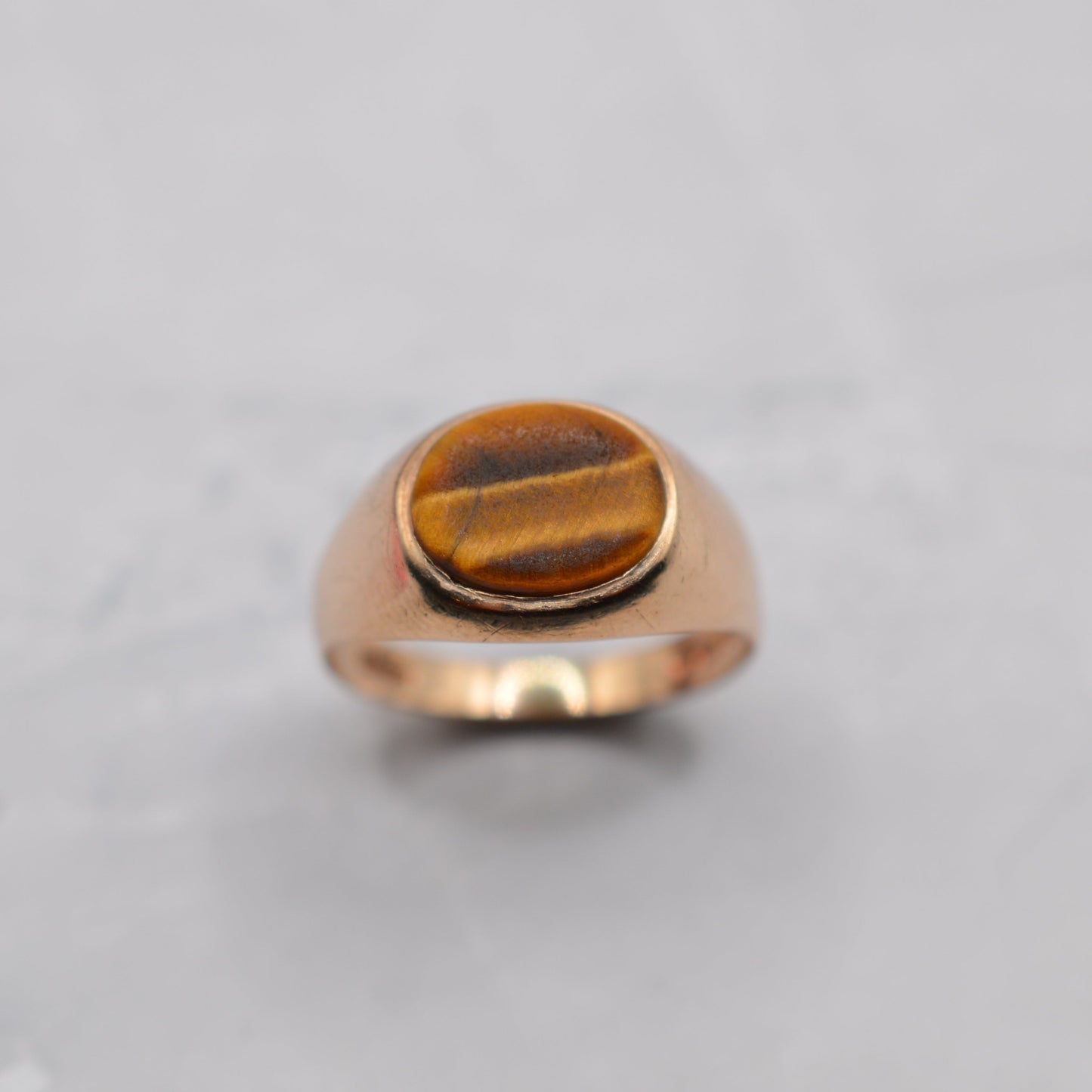 1970s Chunky Vintage 9ct Gold Tigers Eye Signet Ring