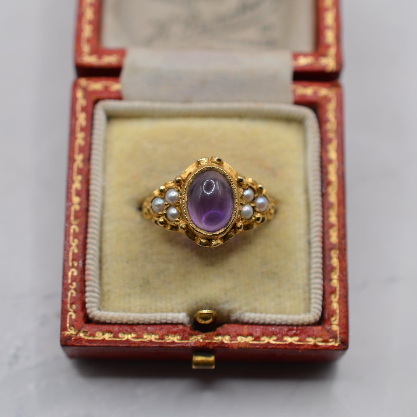 1960s Chunky Vintage 9ct Gold Amethyst & Pearl Ring
