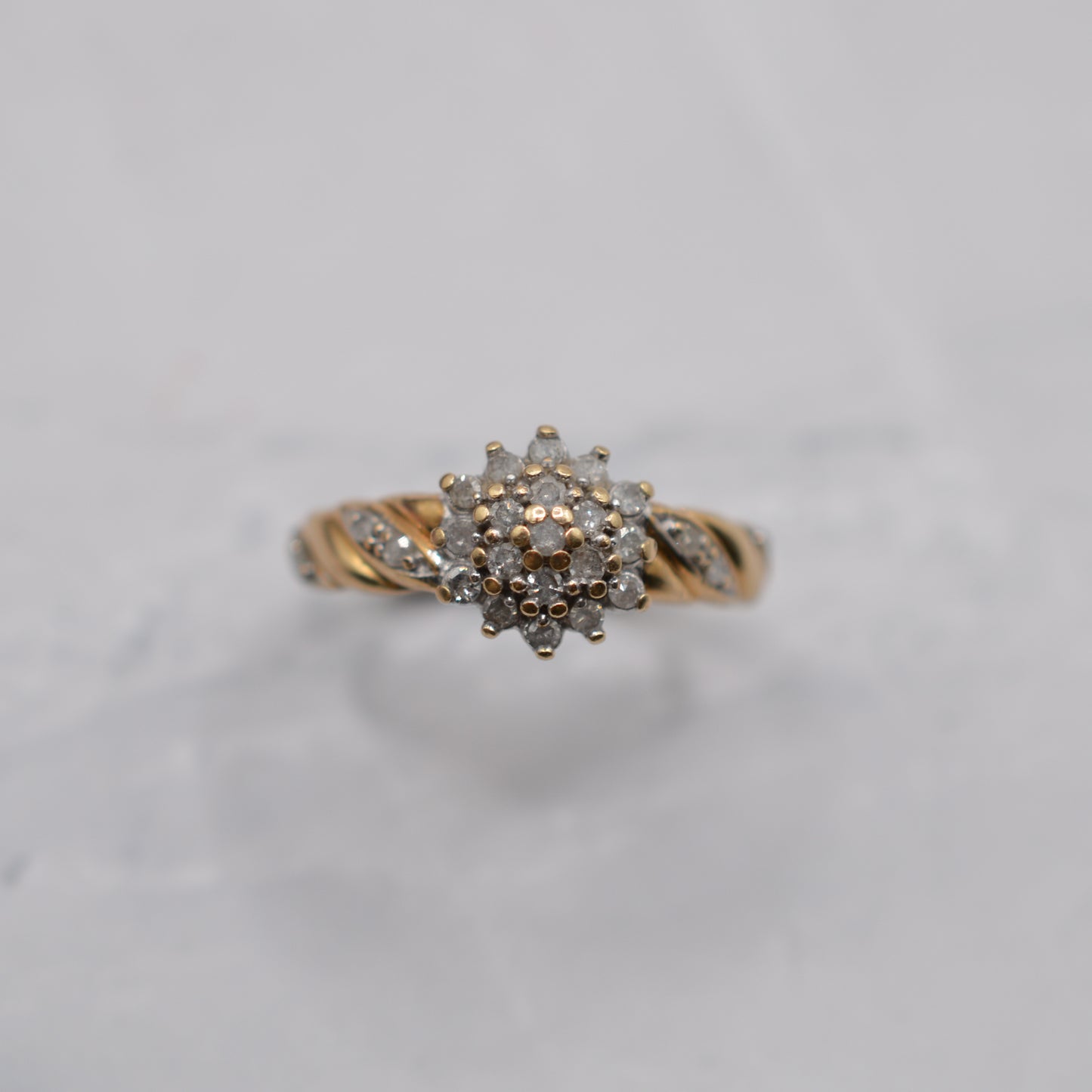 9ct Gold 0.25ct Diamond Cluster Ring with Diamond-Set Shoulders