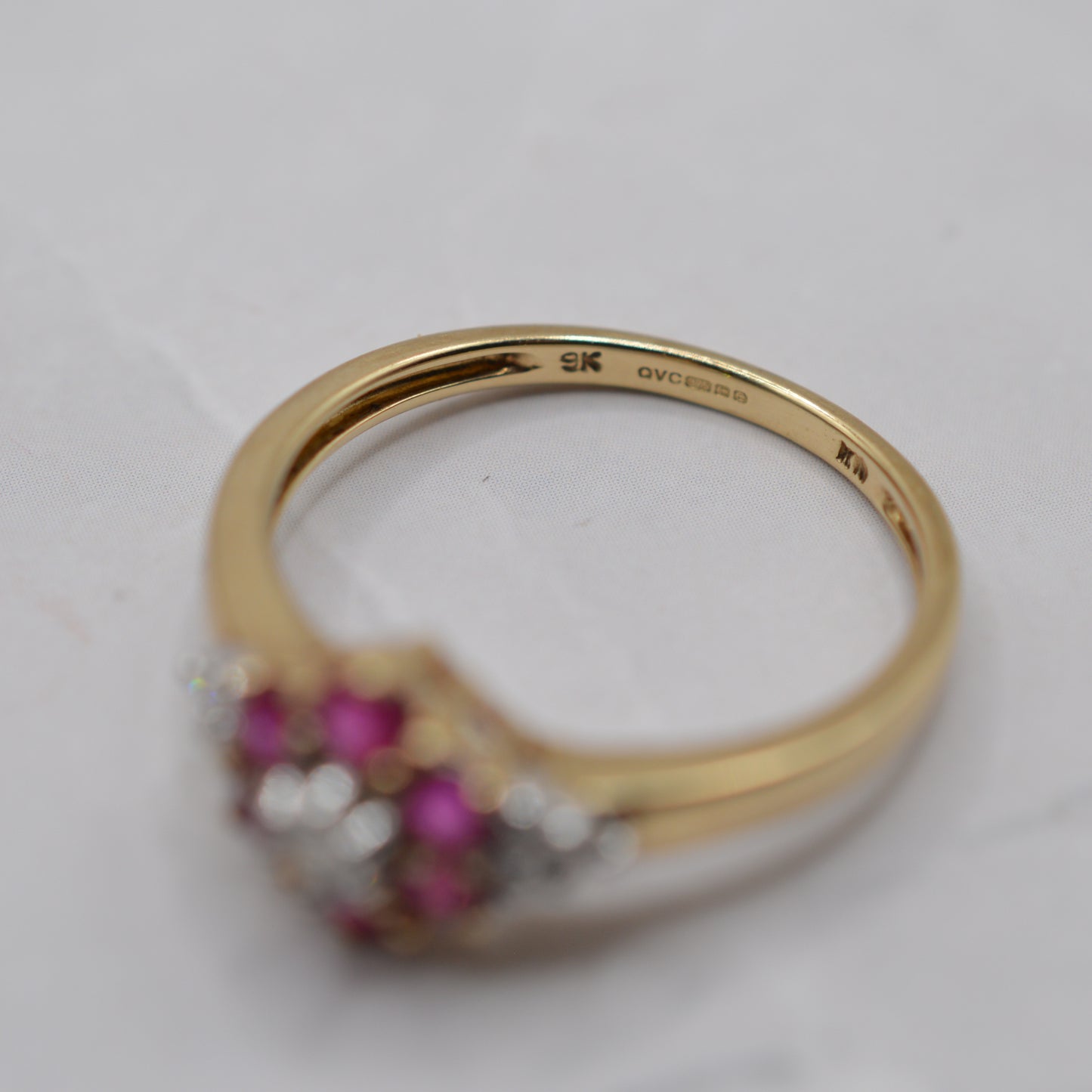 Y2K-era 9ct Gold Ruby & Diamond Floral Cluster Ring