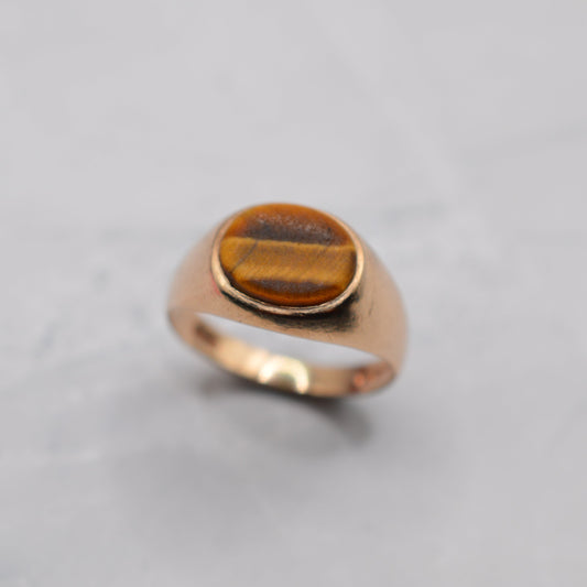 1970s Chunky Vintage 9ct Gold Tigers Eye Signet Ring