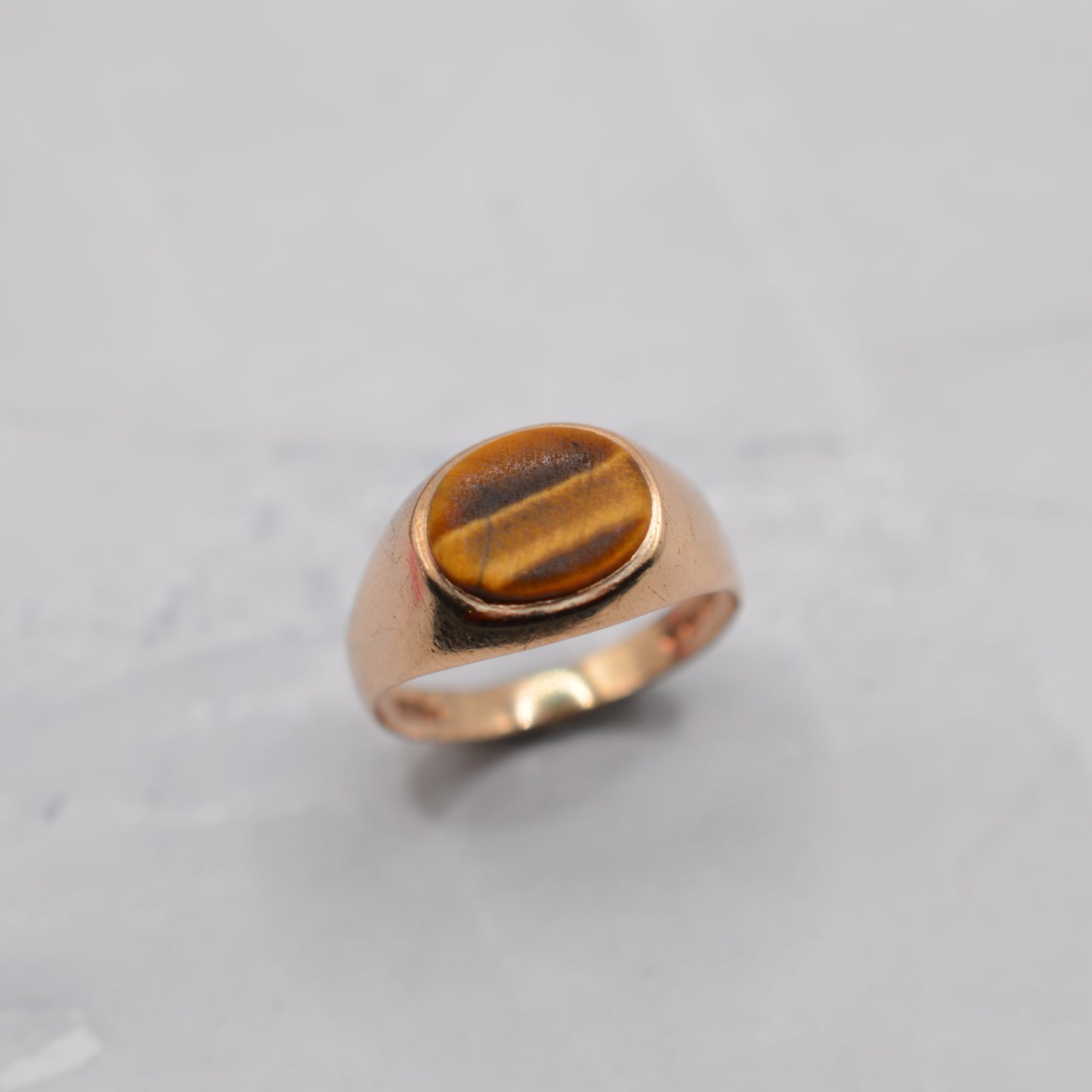 1970s Chunky Vintage 9ct Gold Tigers Eye Signet Ring