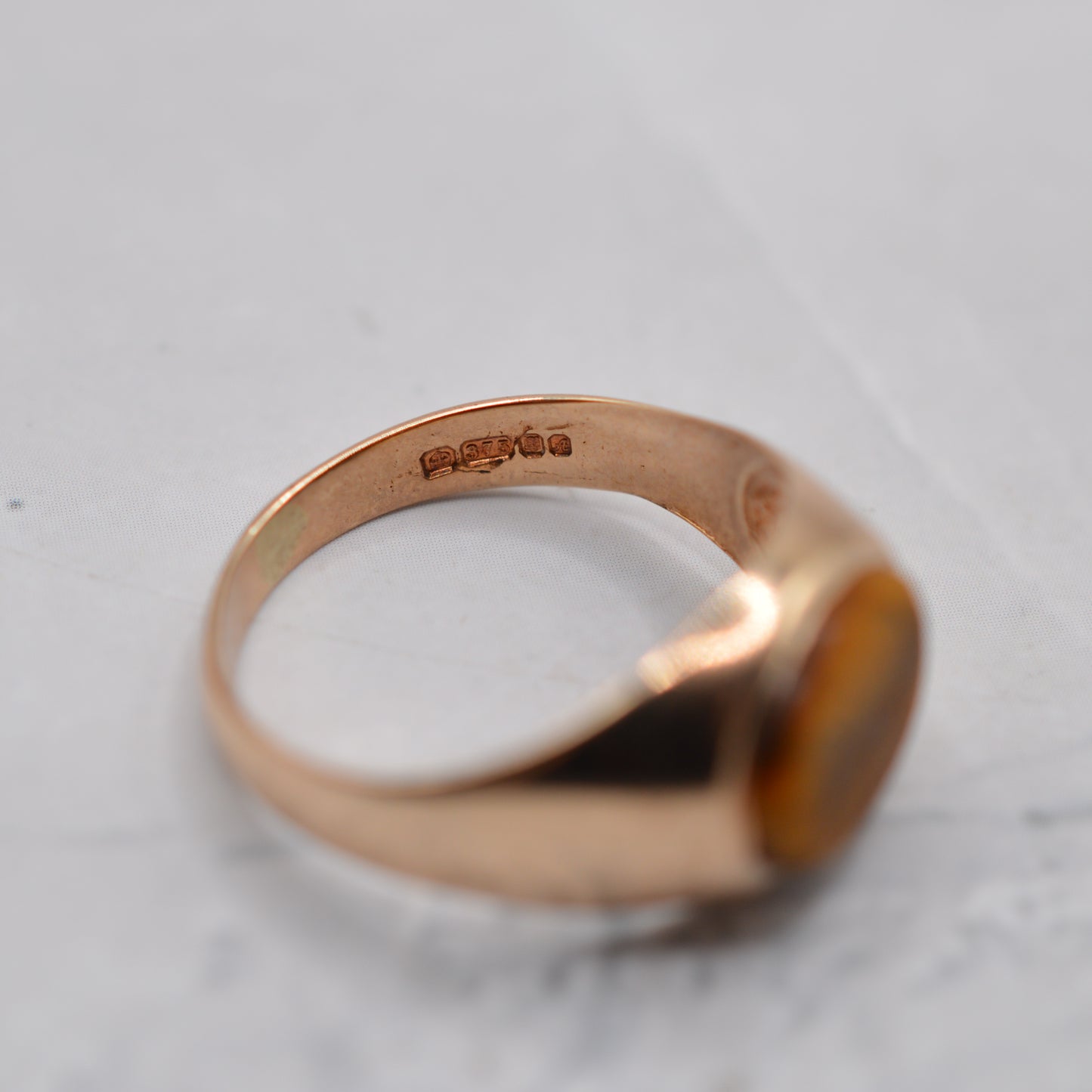 1970s Chunky Vintage 9ct Gold Tigers Eye Signet Ring
