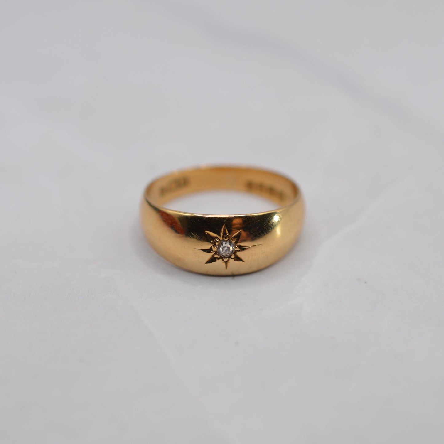 Antique 1917 18ct Gold Chunky Diamond Starburst Gypsy Ring