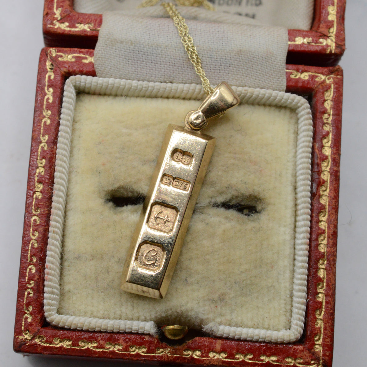 1970s Vintage 9ct Gold Ingot Pendant Necklace (16")