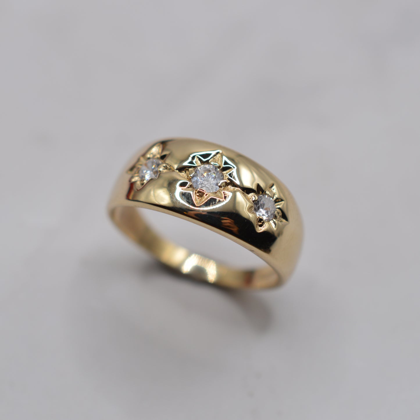 Chunky 9ct Gold Cubic Zirconia Gypsy Trilogy Ring