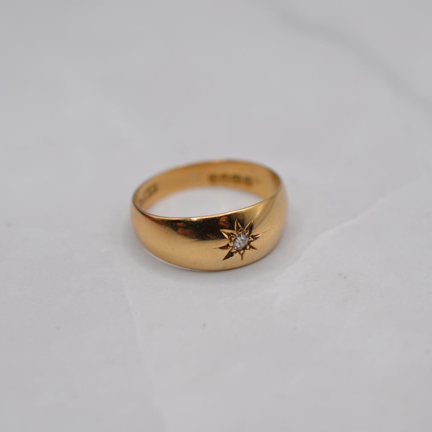 Antique 1917 18ct Gold Chunky Diamond Starburst Gypsy Ring