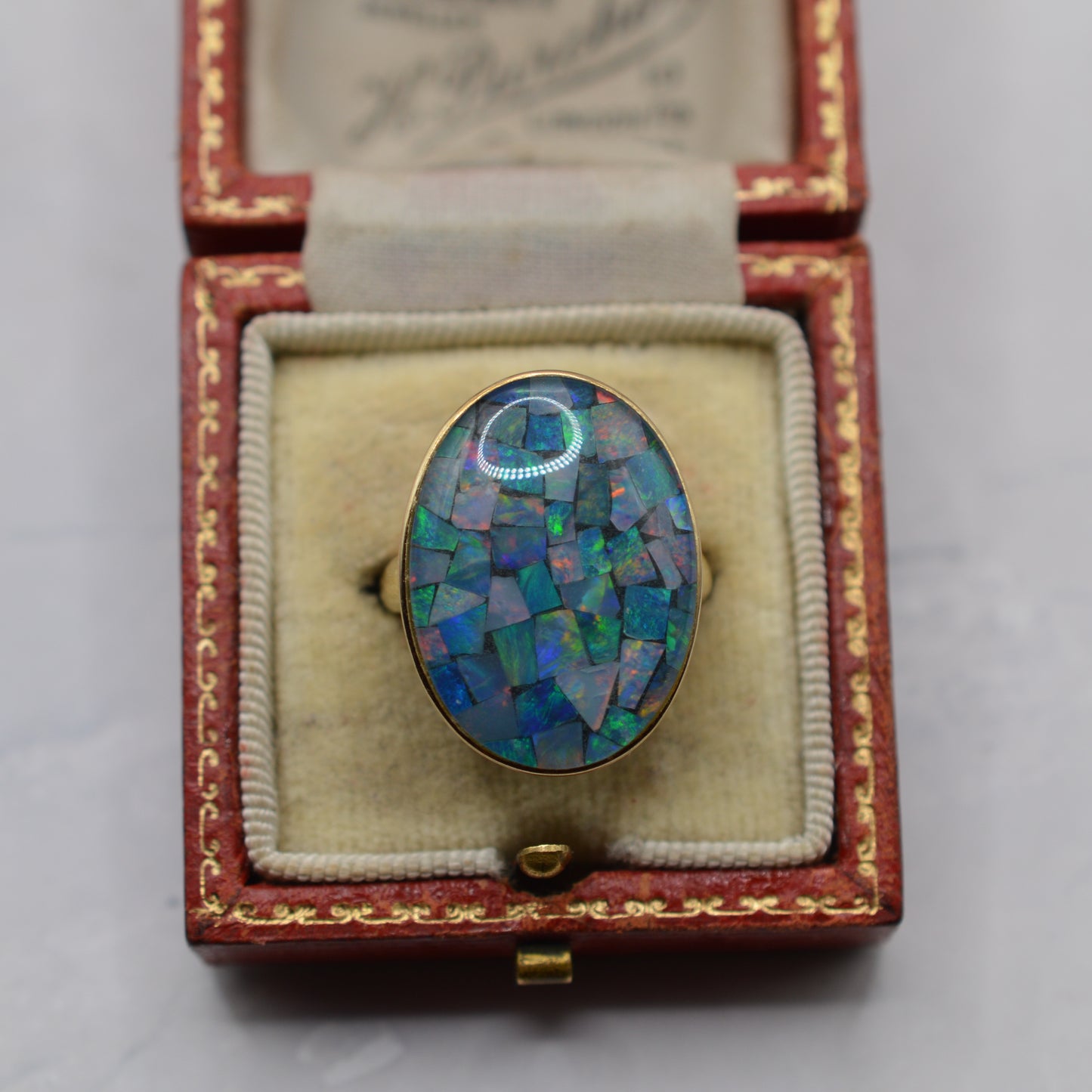 Chunky Y2K 9ct Gold Mosaic Opal Triplet Ring