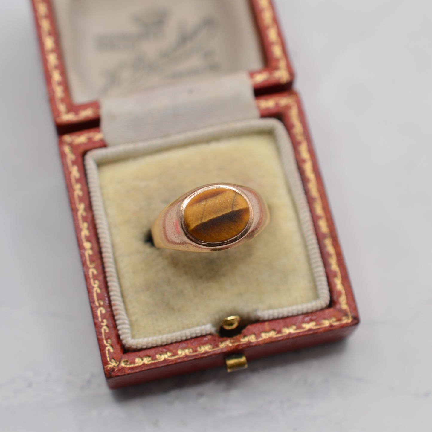 1970s Chunky Vintage 9ct Gold Tigers Eye Signet Ring